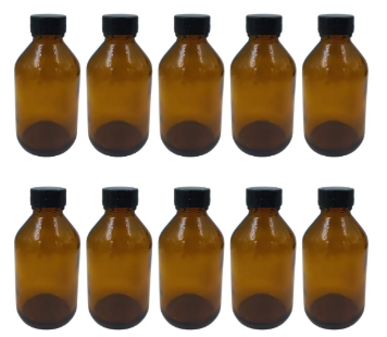 40 Frascos Âmbar Marrom De Vidro 100 Ml C/ Tampa E Batoque